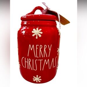 HTF Rae Dunn Red 'Merry Christmas' Mini Canister Cookie Jar NWT